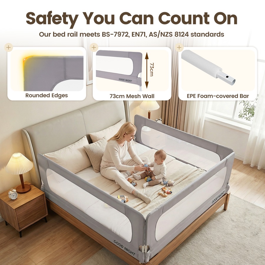 Playpals Baby Bed Rail 150CM Adjustable Folding Kids Safety Guard with Child Lock