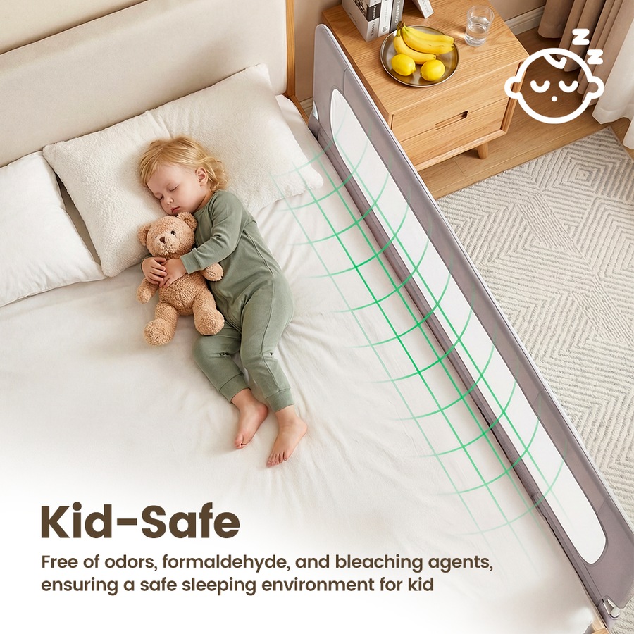 Playpals Baby Bed Rail 150CM Adjustable Folding Kids Safety Guard with Child Lock