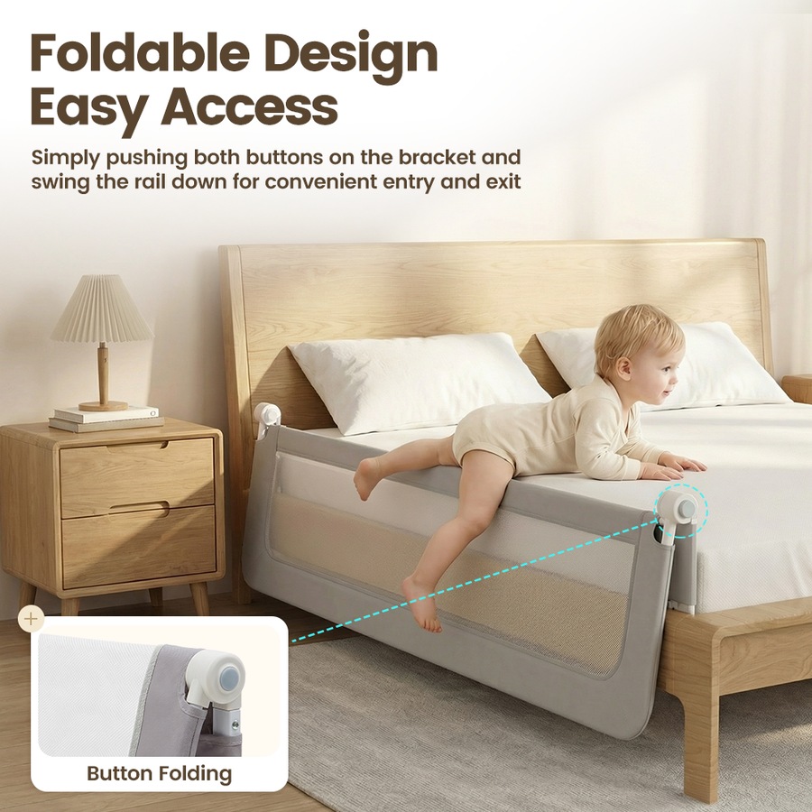 Playpals Baby Bed Rail 150CM Adjustable Folding Kids Safety Guard with Child Lock