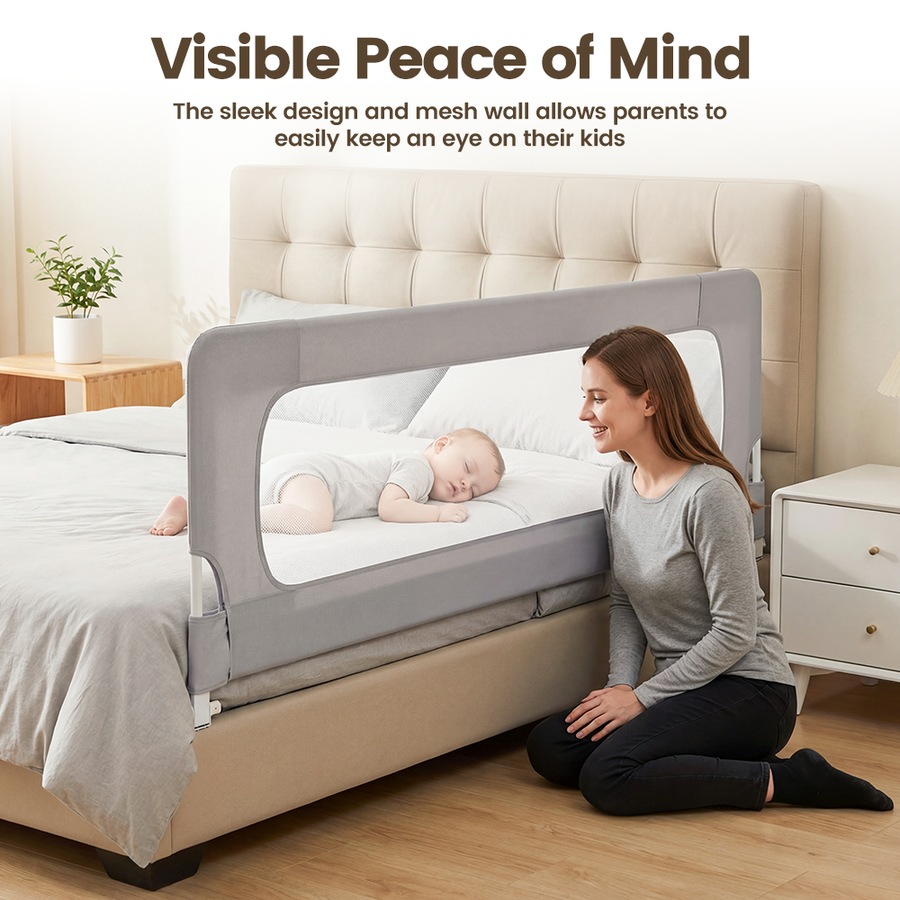 Playpals Baby Bed Rail 150CM Adjustable Folding Kids Safety Guard with Child Lock