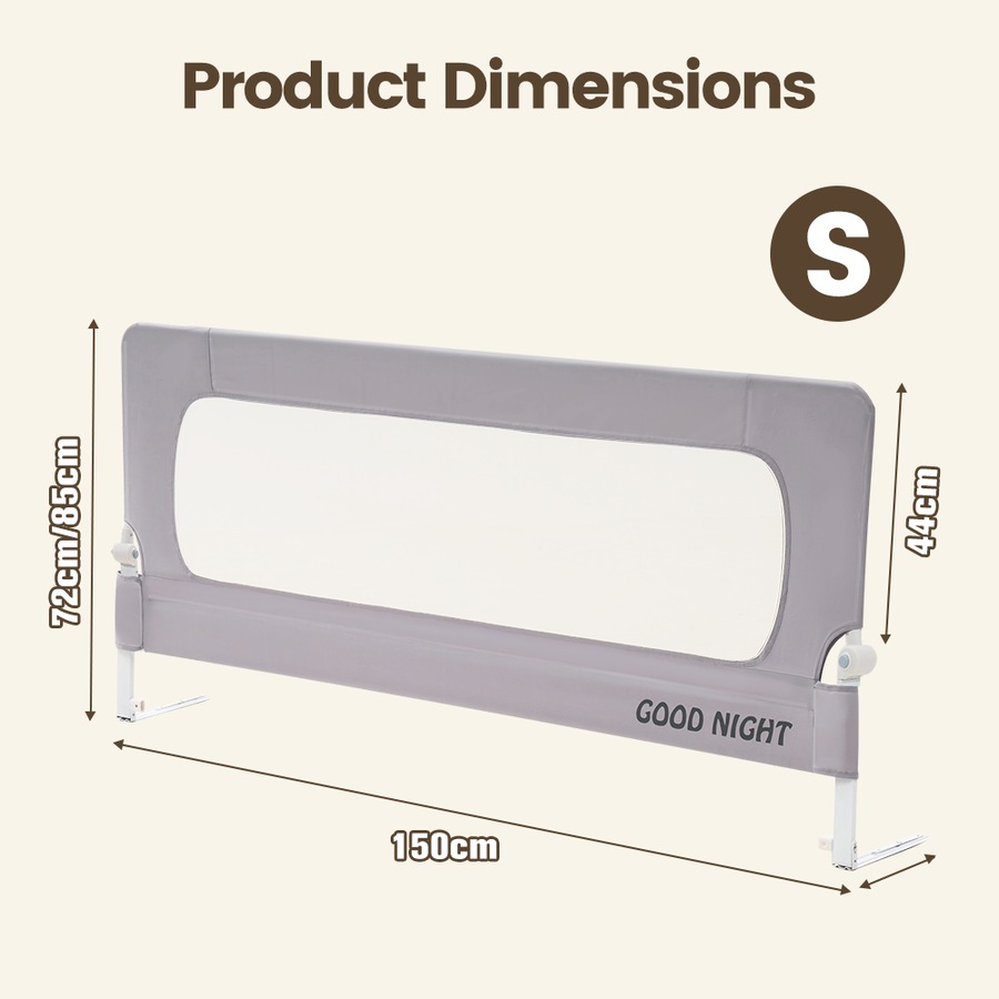 Playpals Baby Bed Rail 150CM Adjustable Folding Kids Safety Guard with Child Lock