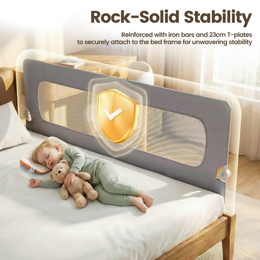 Playpals Baby Bed Rail 150CM Adjustable Folding Kids Safety Guard with Child Lock