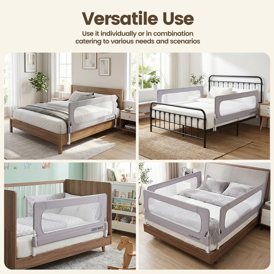 Playpals Baby Bed Rail 150CM Adjustable Folding Kids Safety Guard with Child Lock