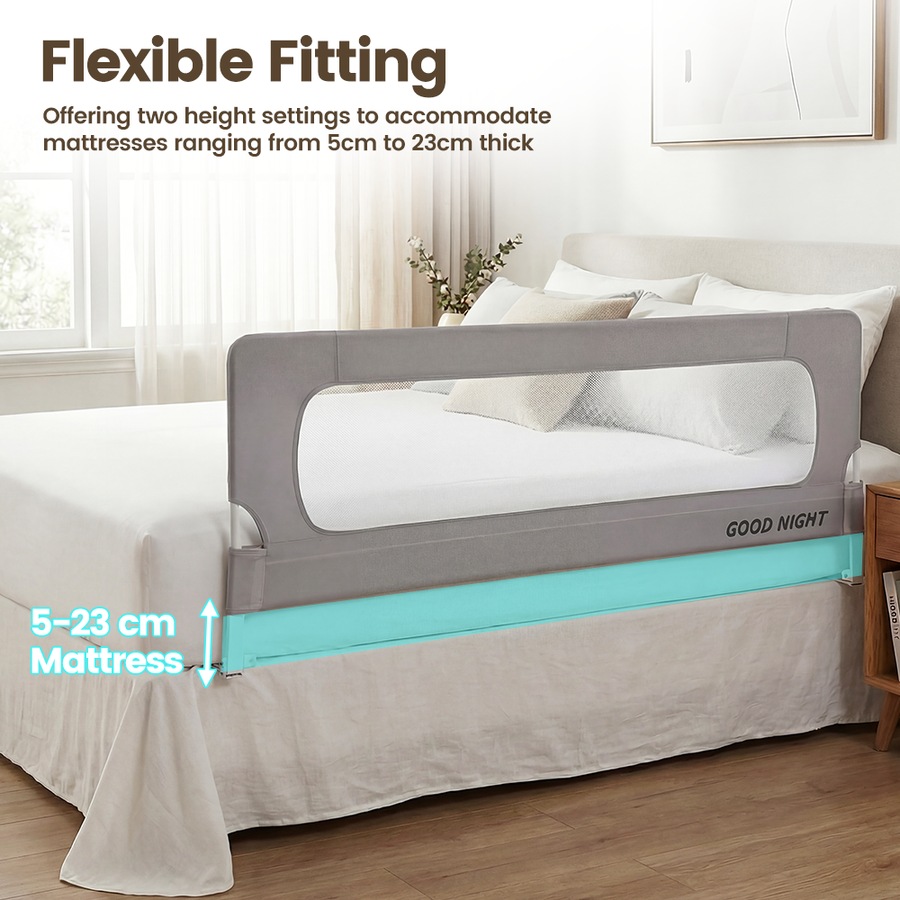 Playpals Baby Bed Rail 150CM Adjustable Folding Kids Safety Guard with Child Lock