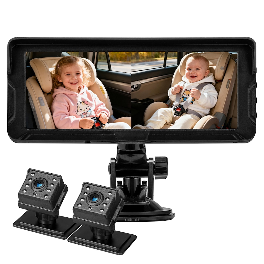 PlayPals Baby Car Camera Monitor 7" HD 1080P 2-Baby 360° Rotation Night Vision