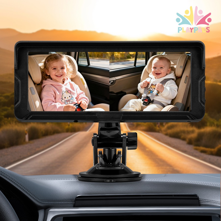 PlayPals Baby Car Camera Monitor 7" HD 1080P 2-Baby 360° Rotation Night Vision