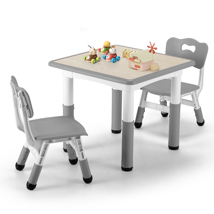 PlayPals Kids Table Chairs Set Height Adjustable Toddler Activity Table 60x60cm Graffiti Desk Grey