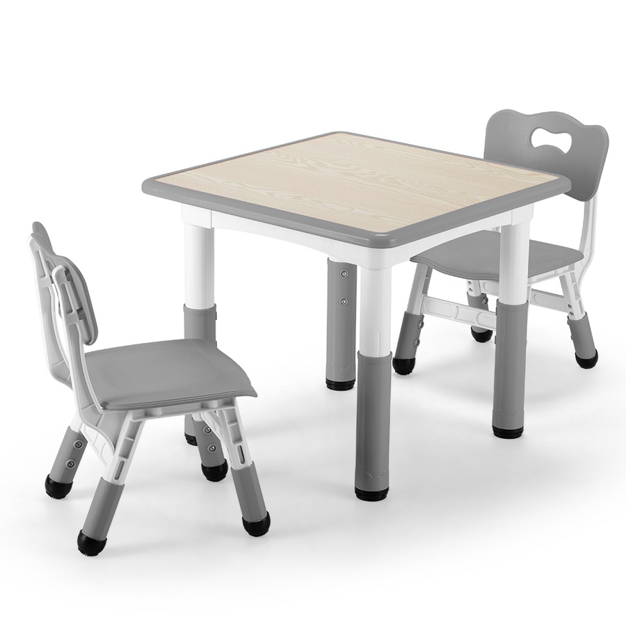 PlayPals Kids Table Chairs Set Height Adjustable Toddler Activity Table 60x60cm Graffiti Desk Grey