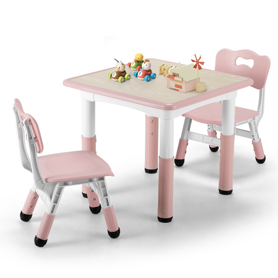 PlayPals Kids Table Chairs Set Height Adjustable Toddler Activity Table 60x60cm Graffiti Desk Pink