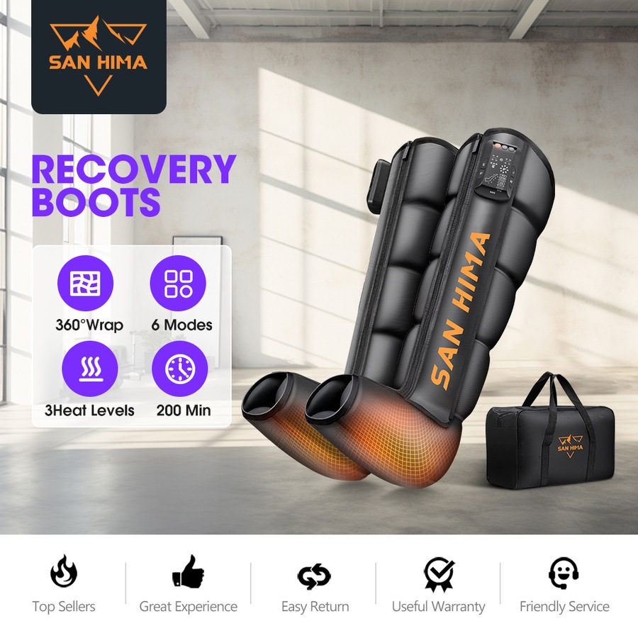 San Hima Air Compression Recovery Boots Cordless 3 Foot Heat Full Leg Massager