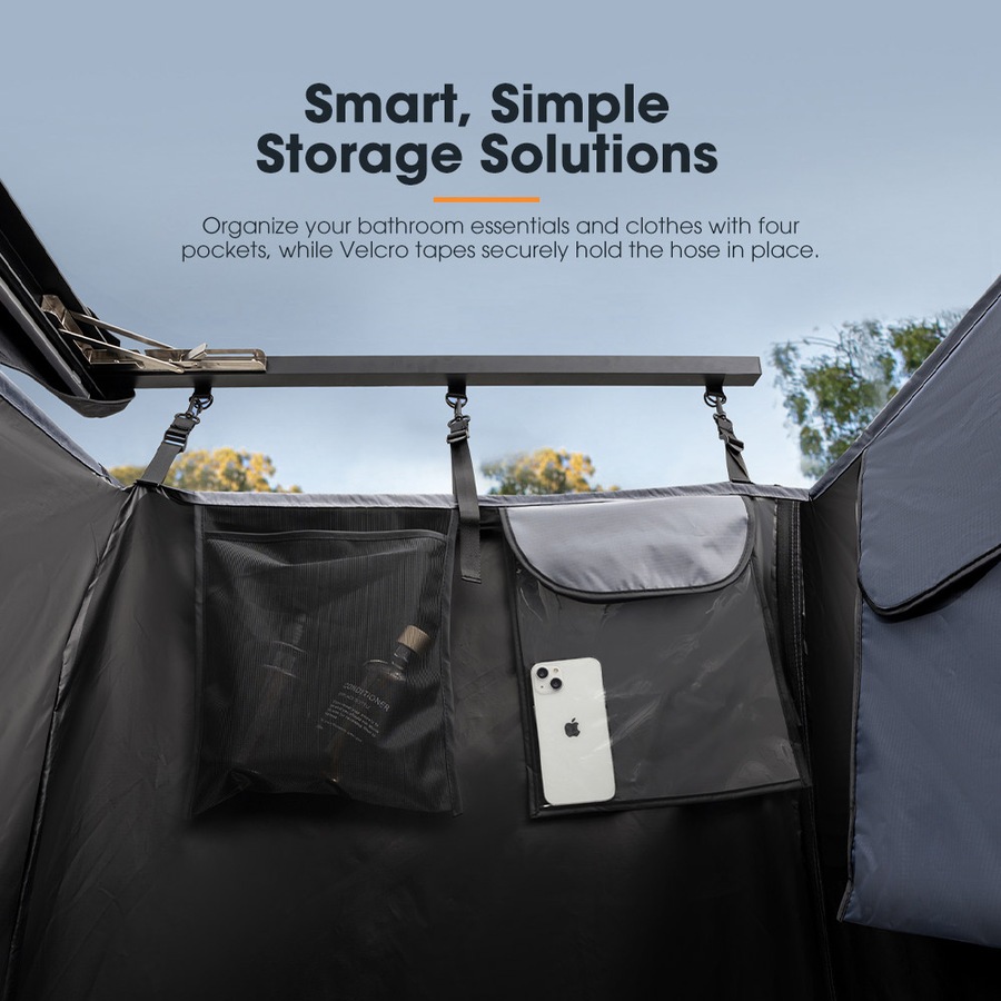 San Hima Camping Shower Tent Grey + Gas Hot Water Heater Black +Shower Tent Base