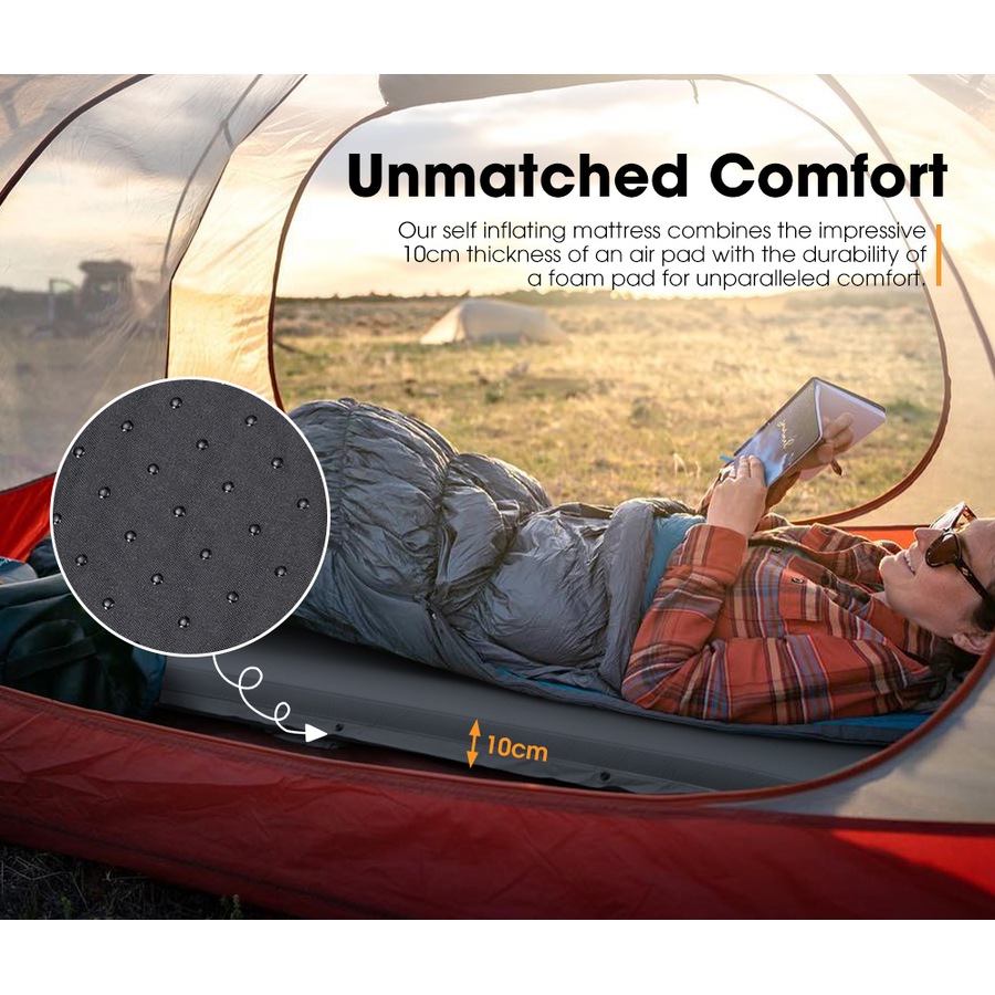 San Hima Self Inflating Mattress 10cm Sleeping Mat Camping Hiking Air Bed Single