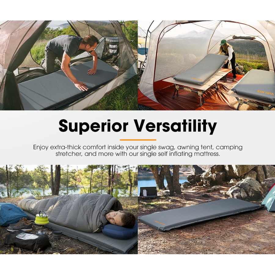 San Hima Self Inflating Mattress 10cm Sleeping Mat Camping Hiking Air Bed Single