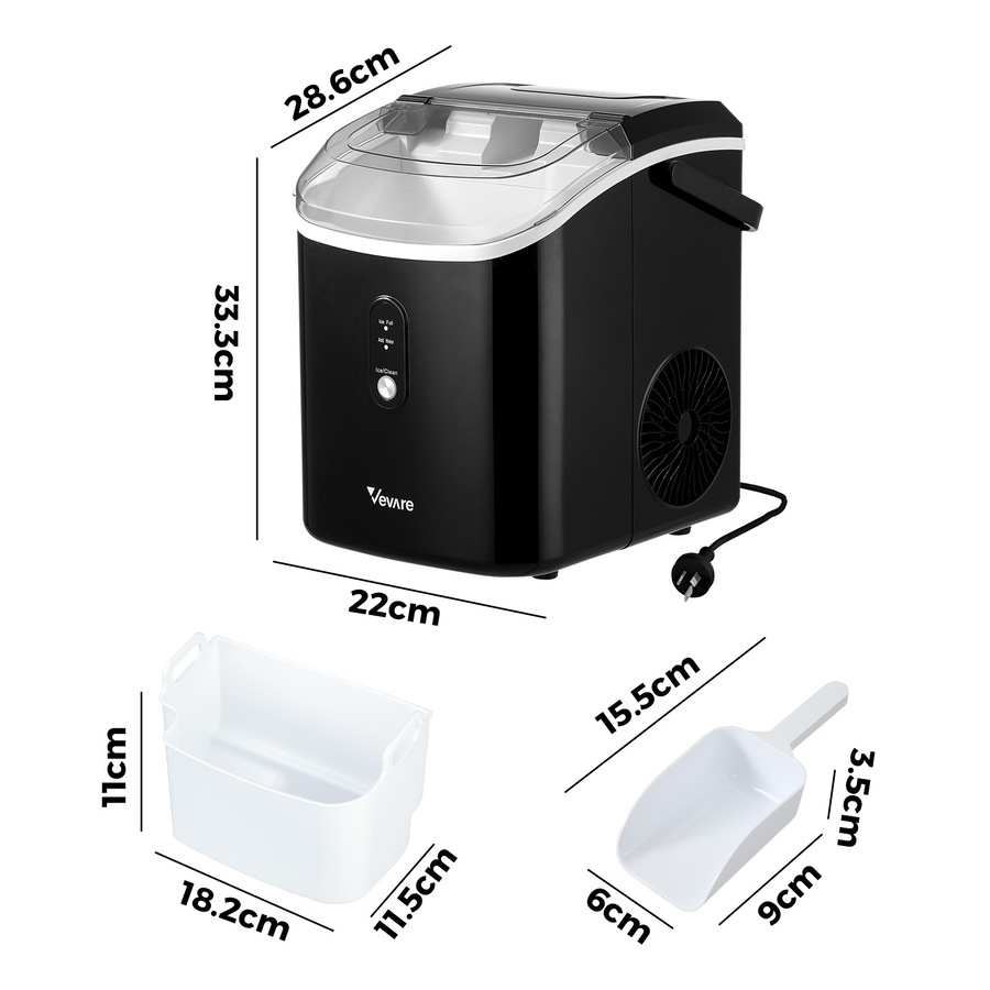 Vevare Nugget Ice Maker Portable Machine 15kg Ice Cube Tray Bar Countertop Black