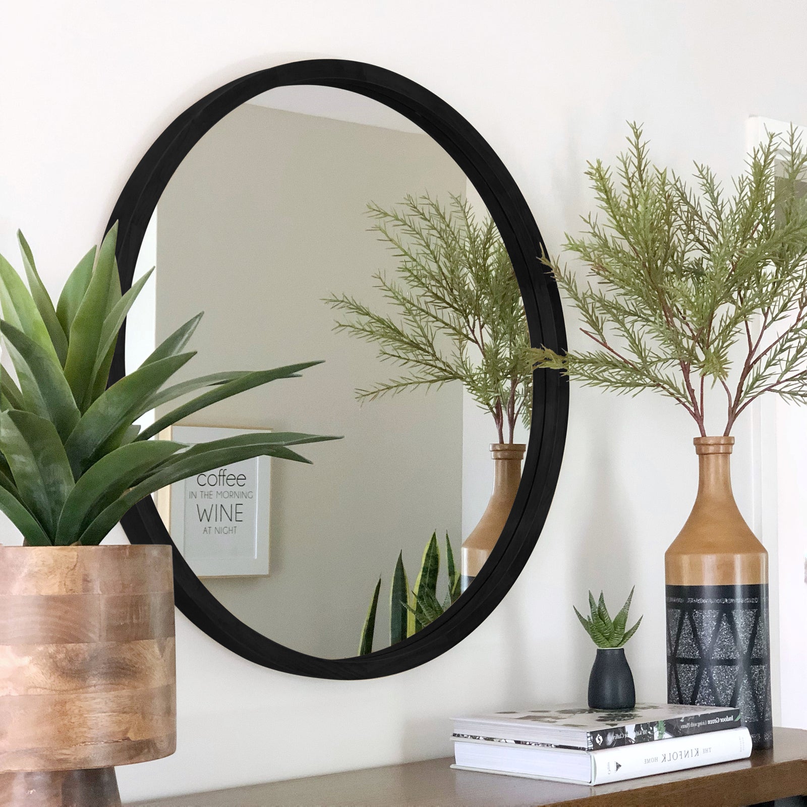 TINA 80cm Black Solid Wood Mirror