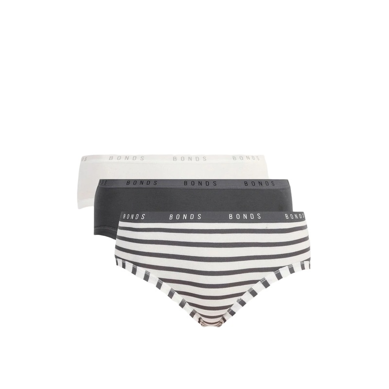 6 Pack X Bonds Womens Cottontail Midi Underwear White/Charcoal Stripes
