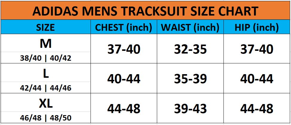 Adidas tracksuit size chart shop