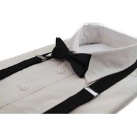 Boys Adjustable Black 65Cm Suspenders & Matching Bow Tie Set