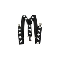 Boys Adjustable Black With Large White Stars Patterned Suspenders