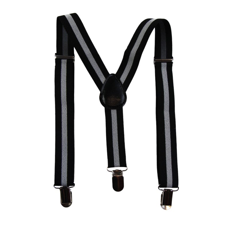 Buy Boys Adjustable Black With Thick White Stripe Patterned Suspenders ...