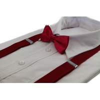 Boys Adjustable Dark Red 65Cm Suspenders & Matching Bow Tie Set