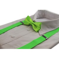 Boys Adjustable Fluro Green 65Cm Suspenders & Matching Bow Tie Set