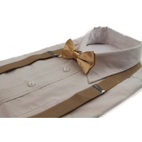 Boys Adjustable Gold 65Cm Suspenders & Matching Bow Tie Set