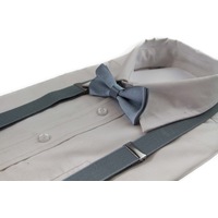 Boys Adjustable Grey 65Cm Suspenders & Matching Bow Tie Set
