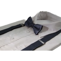 Boys Adjustable Gunmetal 65Cm Suspenders & Matching Bow Tie Set