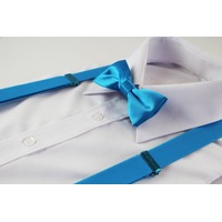 Boys Adjustable Light Blue 65Cm Suspenders & Matching Bow Tie Set