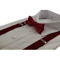 Boys Adjustable Maroon 65Cm Suspenders & Matching Bow Tie Set