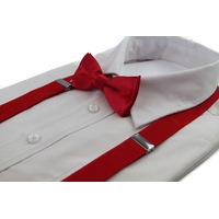 Boys Adjustable Red 65Cm Suspenders & Matching Bow Tie Set