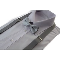 Boys Adjustable Silver 65Cm Suspenders & Matching Bow Tie Set