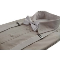 Boys Adjustable White 65Cm Suspenders & Matching Bow Tie Set