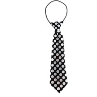 Kids Boys Black & White Patterned Elastic Neck Tie - Large Polka Dots