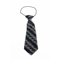 Kids Boys Black & White Patterned Elastic Neck Tie - Music Notes
