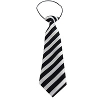 Kids Boys Black & White Patterned Elastic Neck Tie - Thick Diagonal Stripe