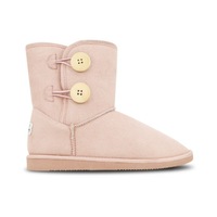 Kids Girls Grosby Snuggle Buttons Pink Shimmer Boots Slippers