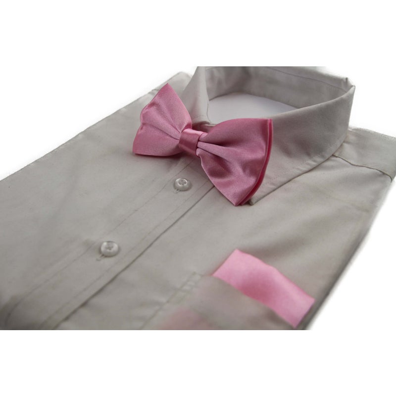 Buy Mens Baby Pink Plain Bow Tie & Matching Pocket Square Set - MyDeal