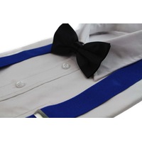 Mens Blue 100Cm Wide Suspenders & Black Bow Tie Set