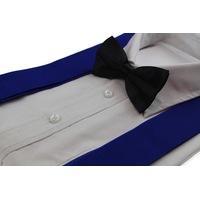 Mens Blue 120Cm Extra Wide Suspenders & Black Bow Tie Set