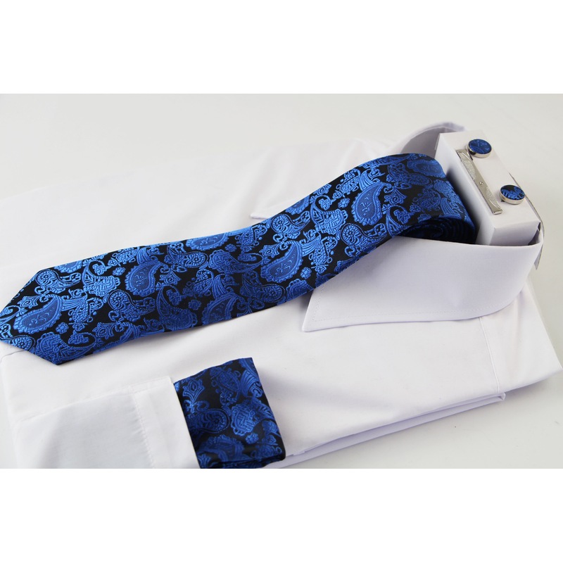 Buy Mens Blue & Black Boho Paisley Matching Neck Tie, Pocket Square 