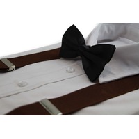 Mens Brown 100Cm Wide Suspenders & Black Bow Tie Set