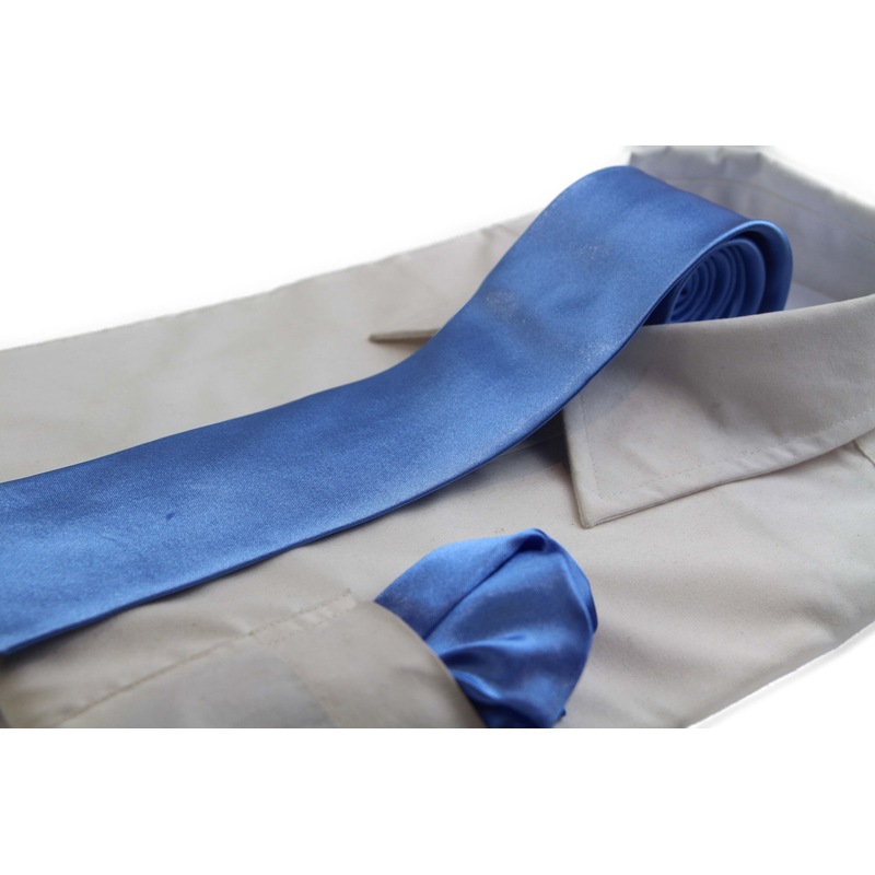 Buy Mens Cornflower Blue 8Cm Neck Tie & Matching Pocket Square Set MyDeal