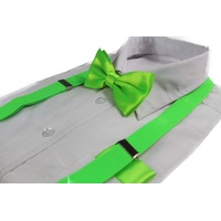 Mens Fluro Green 100Cm Suspenders & Matching Bow Tie & Pocket Square Set