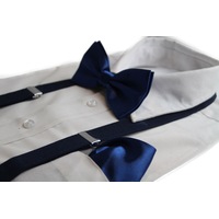 Mens Navy 100Cm Suspenders & Matching Bow Tie & Pocket Square Set
