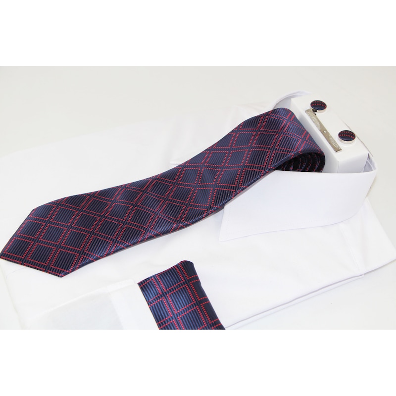 Buy Mens Navy & Red Checkered Matching Neck Tie, Pocket Square, Cuff 