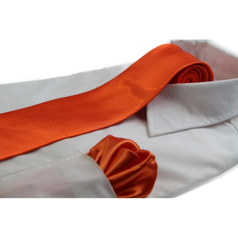 Buy Mens Orange 8Cm Neck Tie & Matching Pocket Square Set MyDeal