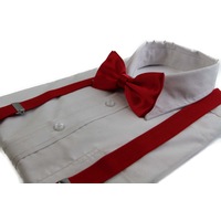 Mens Red 100Cm Suspenders & Matching Bow Tie Set