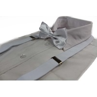 Mens White 100Cm Suspenders & Matching Bow Tie Set
